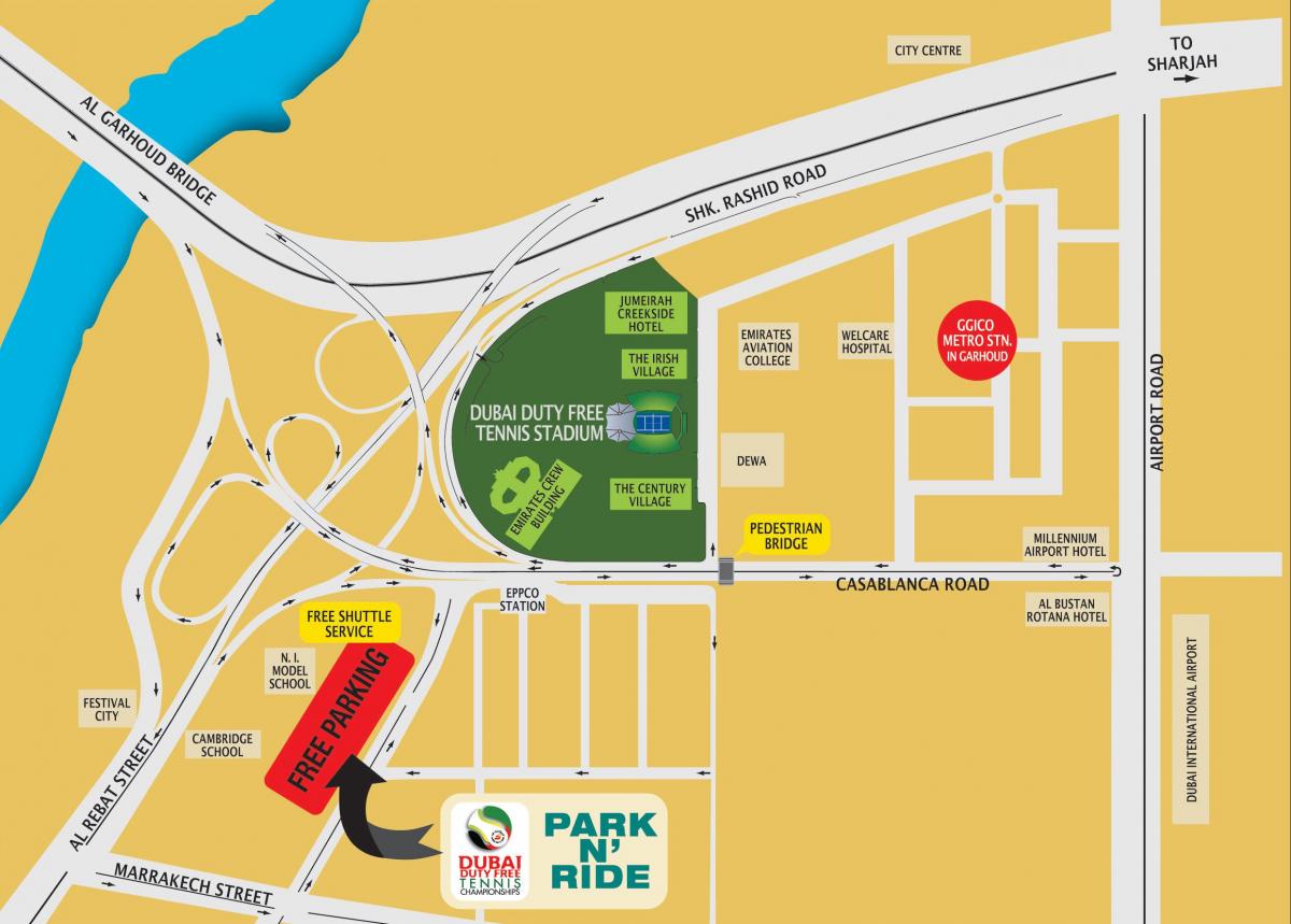 Dubai duty free tennis stadium locație hartă