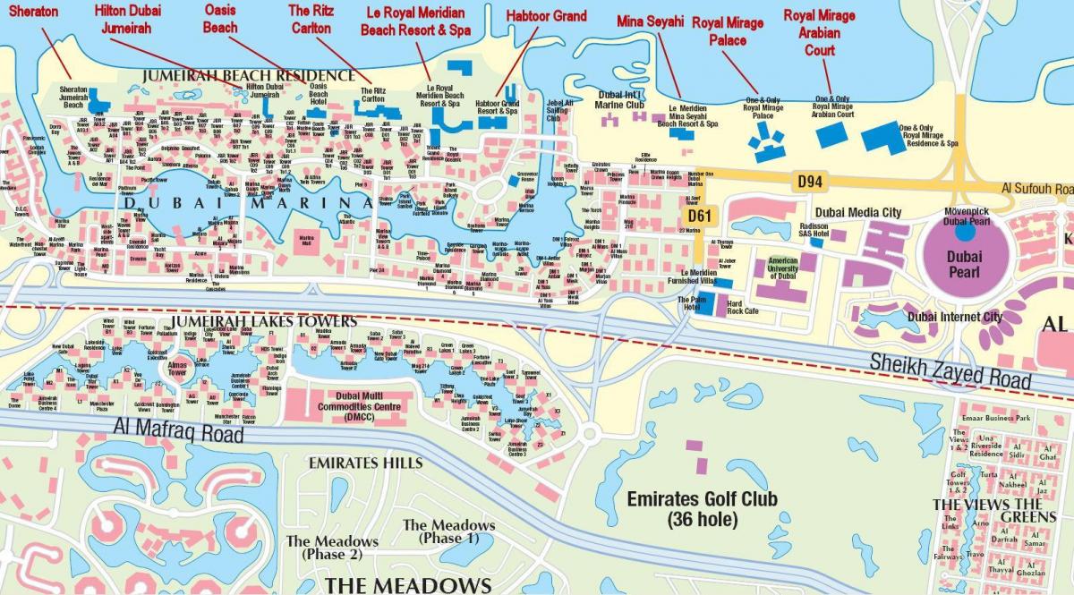 Dubai marina arată hartă cu nume de constructii