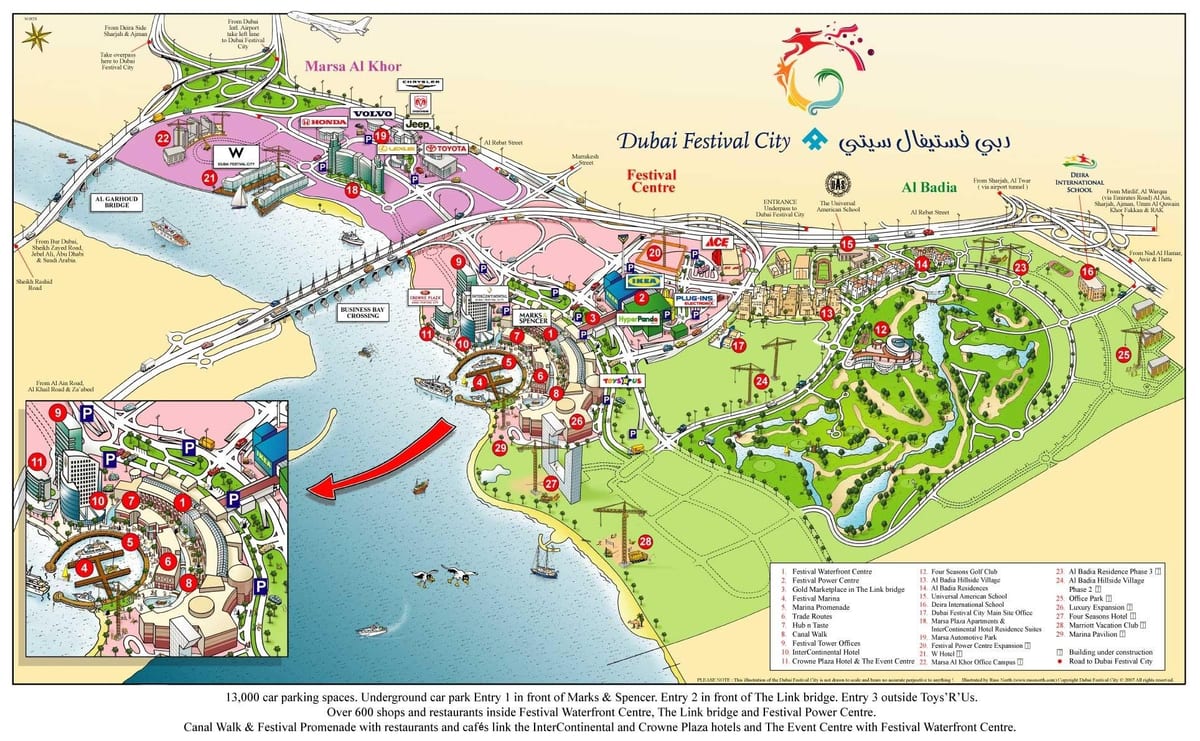 Dubai festival city arată hartă