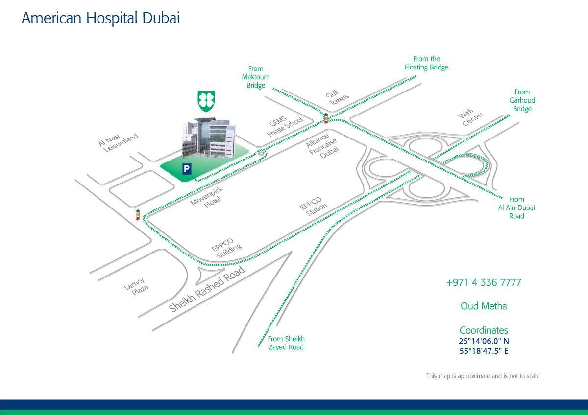 harta de spitalul American din Dubai